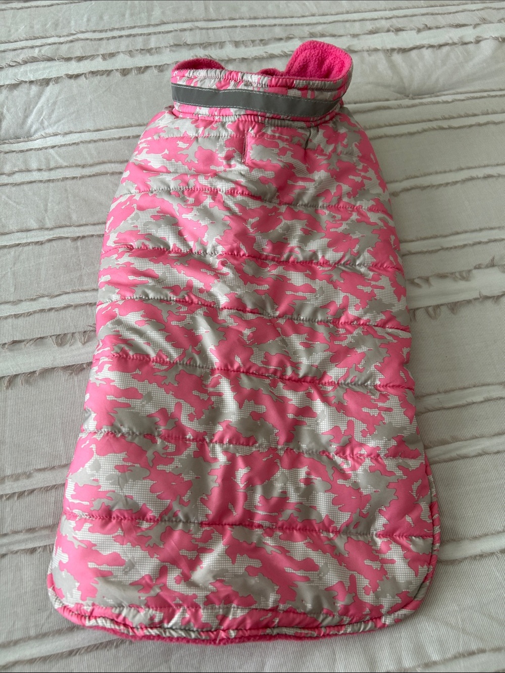 Pink Camo Quilted Dog Coat with Reflective Collar